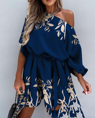 European And American Women's Printed Diagonal Shoulder Casual Loose Skirt