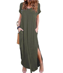 AliExpress Amazon Hot Sale V-Neck Pocket Split Dress