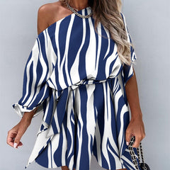 European And American Women's Printed Diagonal Shoulder Casual Loose Skirt