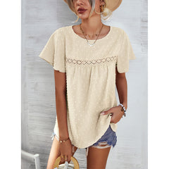 Short Sleeve Summer Tops Blouse Solid Color Lace Babydoll Shirts