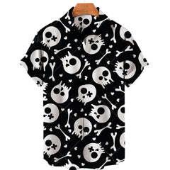 Men's Halloween Short Sleeve Printing Lapel Cardigan Top Summer Cartoon Unique Shirt