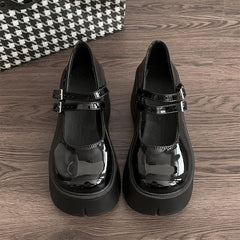 Round Head Increased Retro British Style Black Platform Leather Shoes Women's Spring And Autumn New French Style