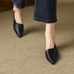 Women's Genuine Leather French Retro Pumps With Low Heels