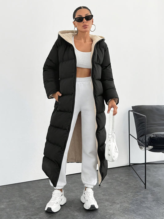 Long Below The Knee Hooded New Leisure Puffer Jacket Coat