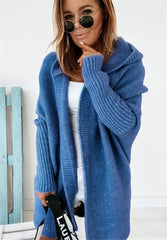 Ins Knitted Hooded Cardigan Fashion Loose Solid Color Batwing Sleeve Sweater Autumn And Winter Women's Clothing