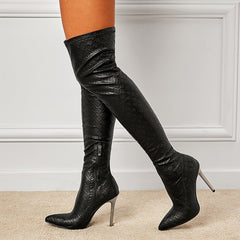Autumn And Winter Fine Heel With Black Slimming Stretch Over The Knee Boots