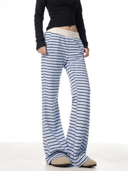 Vintage Stripe Casual Pants For Women Loose Straight Trousers