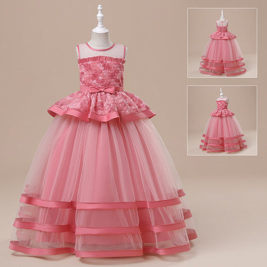Girls' Flower Bow Tie Wedding Dress
