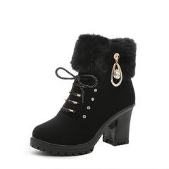 Plush Boots With Lace Up Heels