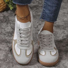 Colorblock Lace-up Flats Shoes Fashion Breathable Hollow Slip On Casual Shoes For Women