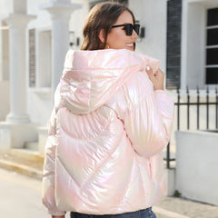 Fashion Shiny Surface Cotton Cloth Hooded Puffer Jacket Coat