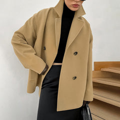 Autumn And Winter Woolen Overcoat Mid-length Loose Thick Brown Double-breasted Woolen Coat