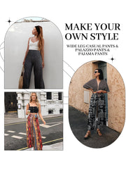 Wide leg Trousers Skirt Printed With White Leaves