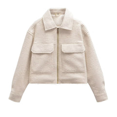 Women's Fashion Polo Collar Pocket Long-sleeved Coat