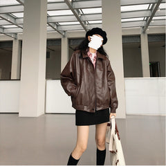 Vintage Brown Women's Loose Leather Jacket