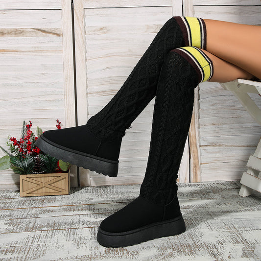 Winter Over-the-knee Boots With Long Knitted Sock Design