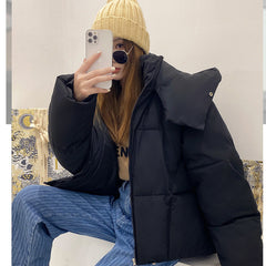 Puffy Hooded Bread Short Cotton-padded puffer Jacket For Women Thick Loose