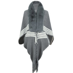 Tassel Cape And Shawl Women's Striped Fur Collar Scarf