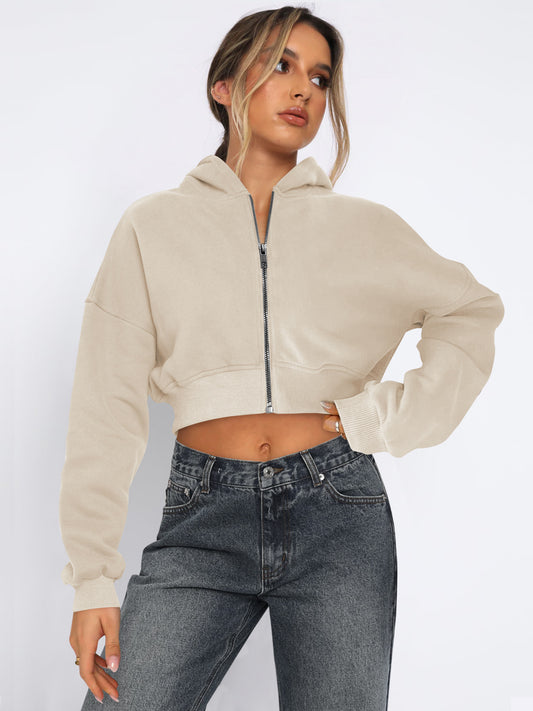 Long Sleeve Fleece Zipper Cardigan Hoodie Casual Jacket