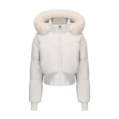 Women's Hooded Large Fur Collar Short Cotton Jacket