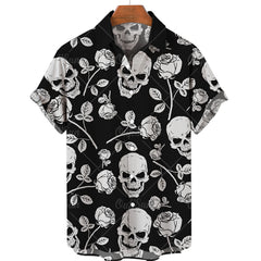 Men's Halloween Short Sleeve Printing Lapel Cardigan Top Summer Cartoon Unique Shirt