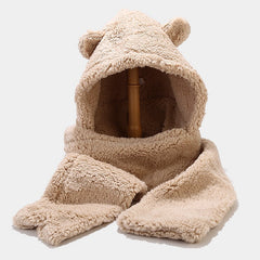 Two-piece Warmth Hat And Scarf With Thickened Bear Ears
