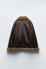 Lapel Loose Long Sleeve Lamb Integrated Double-sided Jacket