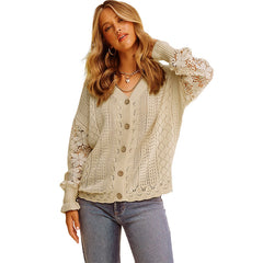 Women's Temperament Fashion V-neck Long-sleeved Lace Blouse