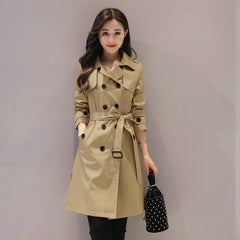 Solid Color Slim Double-breasted Mid-length Ladies