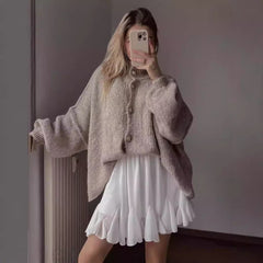 Fashion Solid Color Casual Retro Cardigan