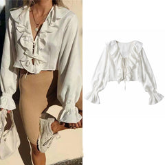 Women's Elegant Tie Chiffon Shirt Ruffle Top