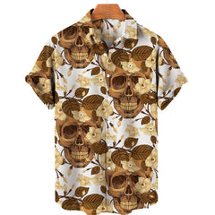 Men's Halloween Short Sleeve Printing Lapel Cardigan Top Summer Cartoon Unique Shirt