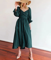 Women's Clothing V-neck Half Sleeves Front And Back Wearable Type Dress