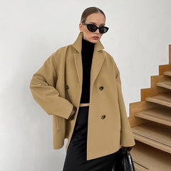 Autumn And Winter Woolen Overcoat Mid-length Loose Thick Brown Double-breasted Woolen Coat