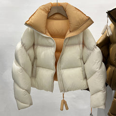 Women's High Collar Warm Cotton-padded Coat With Contrast Color Design