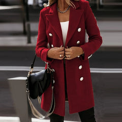 Turndown Collar Jacket For Women Autumn Winter Long-sleeved Double-breasted Woolen Coat