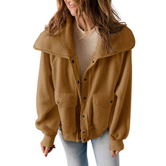 Casual Cardigan Breasted Jacket Women's Warm Plush Long Sleeve Jacket