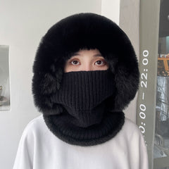 Twist Stripes Knitted Hat Scarf One-piece Fleece-lined Kit