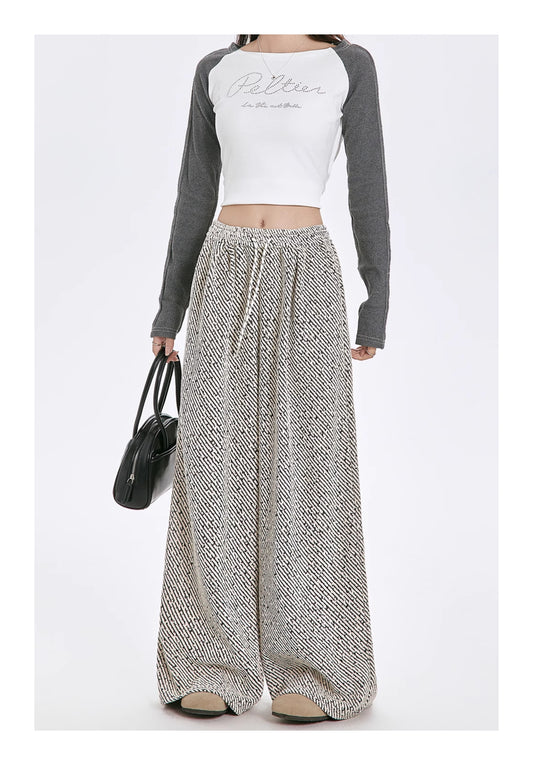 Striped Straight Casual Winter Loose Drooping Wide-leg Pants