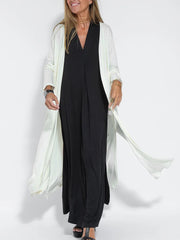 European And American Style Solid Color Long Sleeve Long Slit Trench Coat