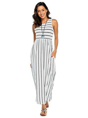 Women's Sleeveless Striped Flowy Casual Maxi Dress