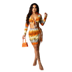 Cardigan Long Sleeve Short Dress Suit