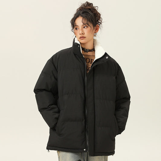 Casual Stand Collar Cotton-padded Puffer Jacket Thickened Warm Coat