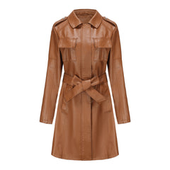 European And American-style Mid-length Leather Coat For Women