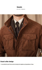 Autumn And Winter Corduroy Safari Jacket Jacket Windproof Stand Collar Casual