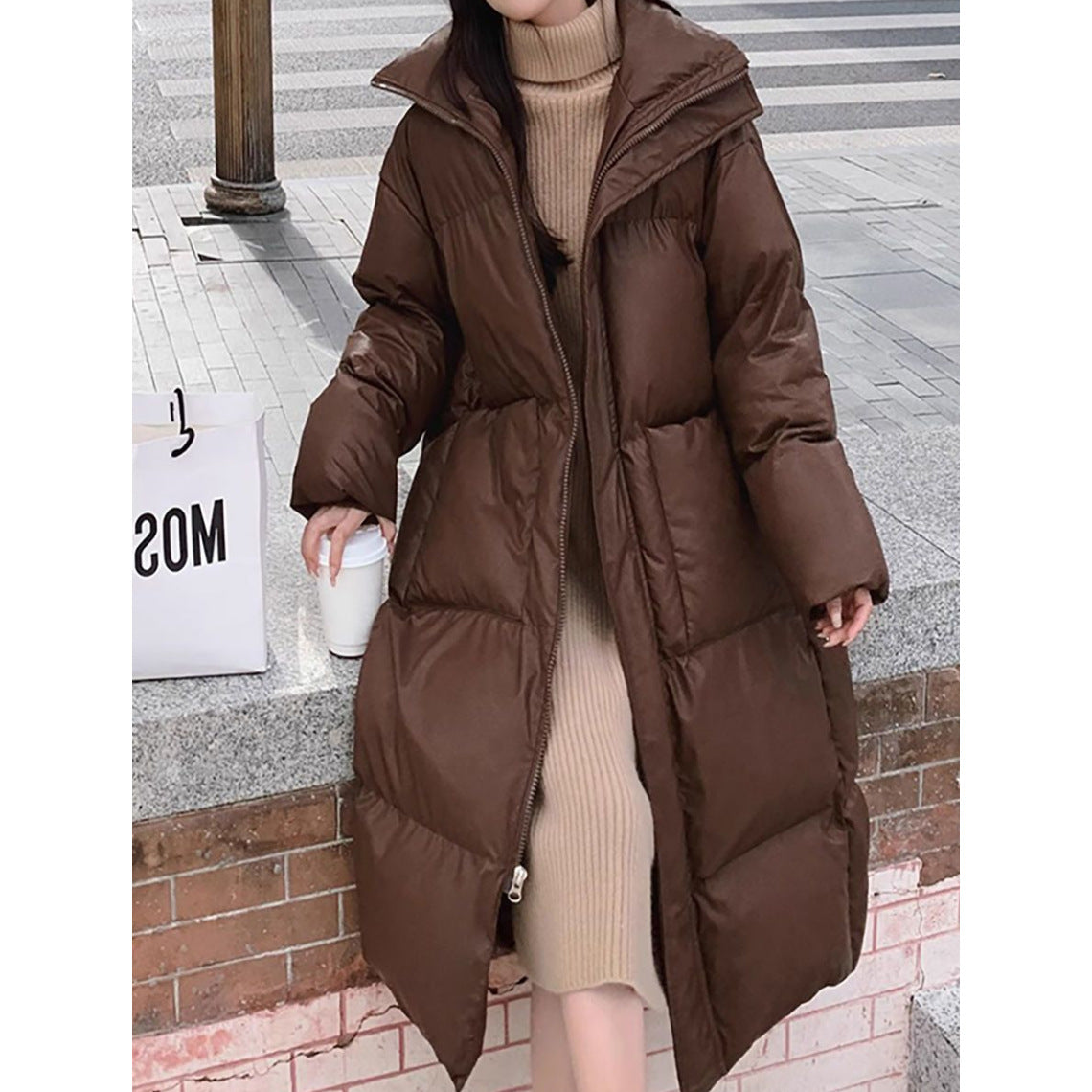 Women's vintage coffee brown puffer jacket