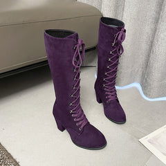 Plus Size Simple Lace Up Knight Boots Children's