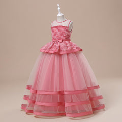 Girls' Flower Bow Tie Wedding Dress