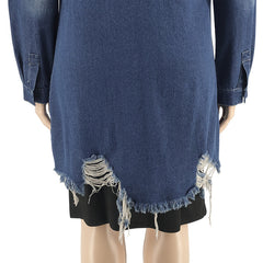 Women's Coat Cardigan Ripped Wash Denim Trench Coat