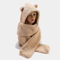Two-piece Warmth Hat And Scarf With Thickened Bear Ears